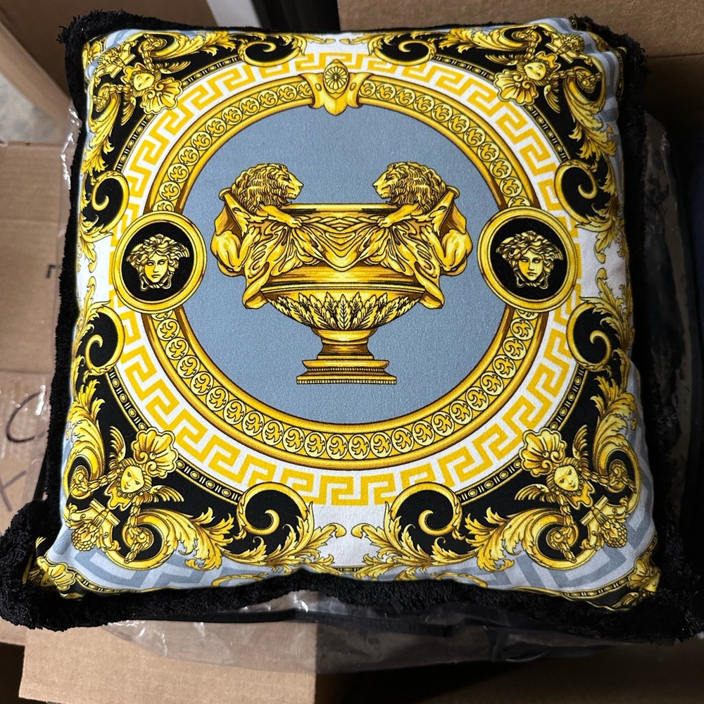 Versace Gold and Black Velvet Decorative Pillow